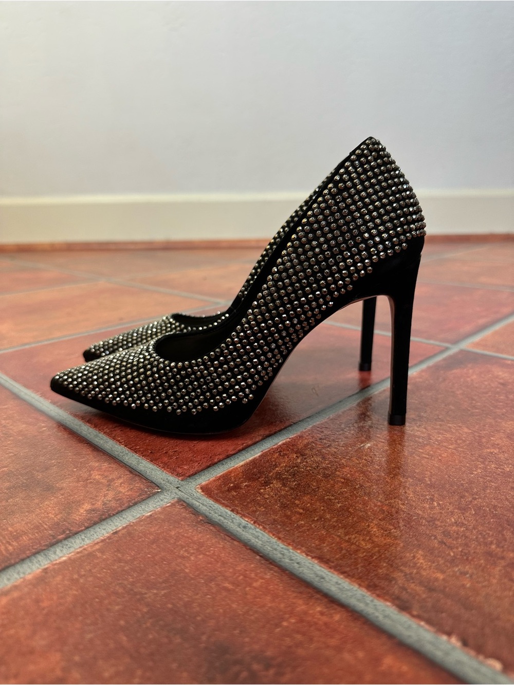 Schutz Black Pointed Toe Studded Pumps - Picture 4 of 9